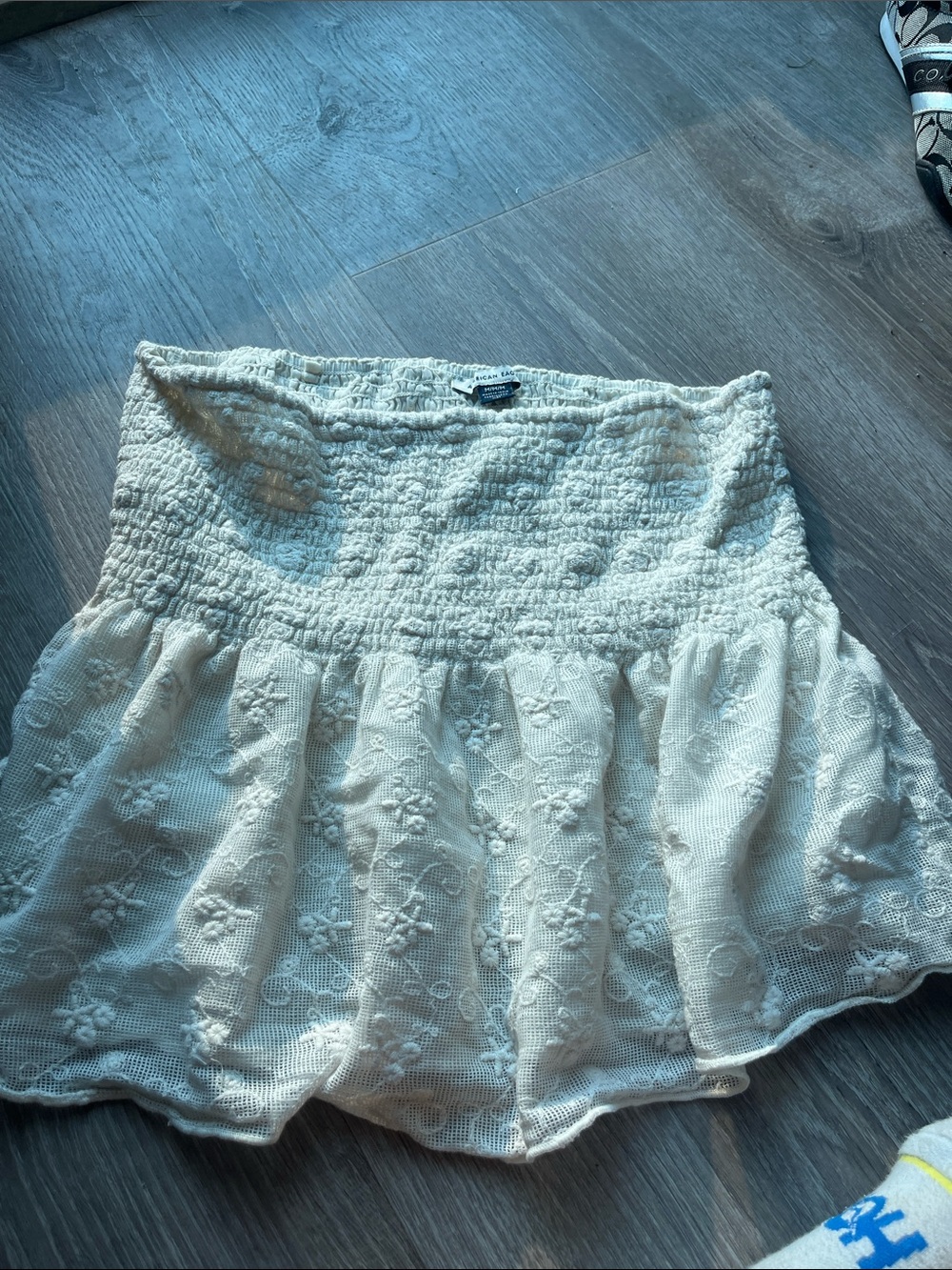 American Eagle Outfitters White Embroidered Smocked Circle Skirt